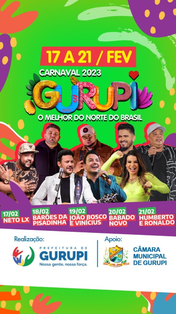 Prefeitura de Gurupi divulga atrações nacionais do Carnaval de 2023